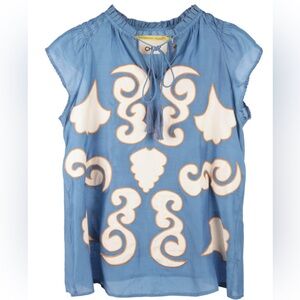 Chufy Kathmandu Heights Silk Embroidered Boho Blouse Blue Size L
